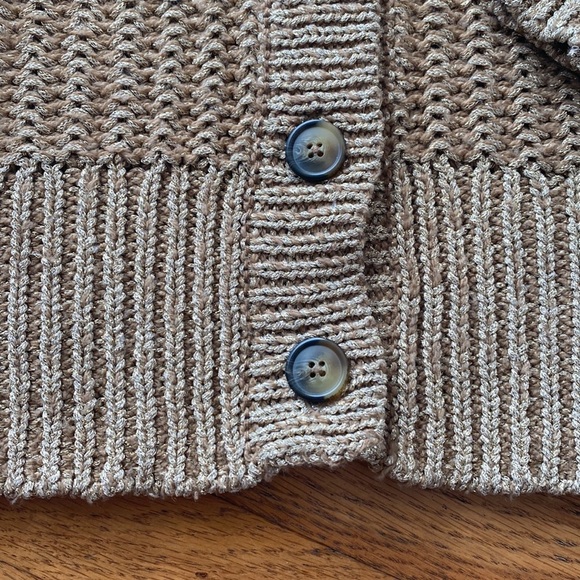 MODA International Gold Metallic Thick Long Sleeve Button Down Cardigan Sweater - Picture 6 of 11